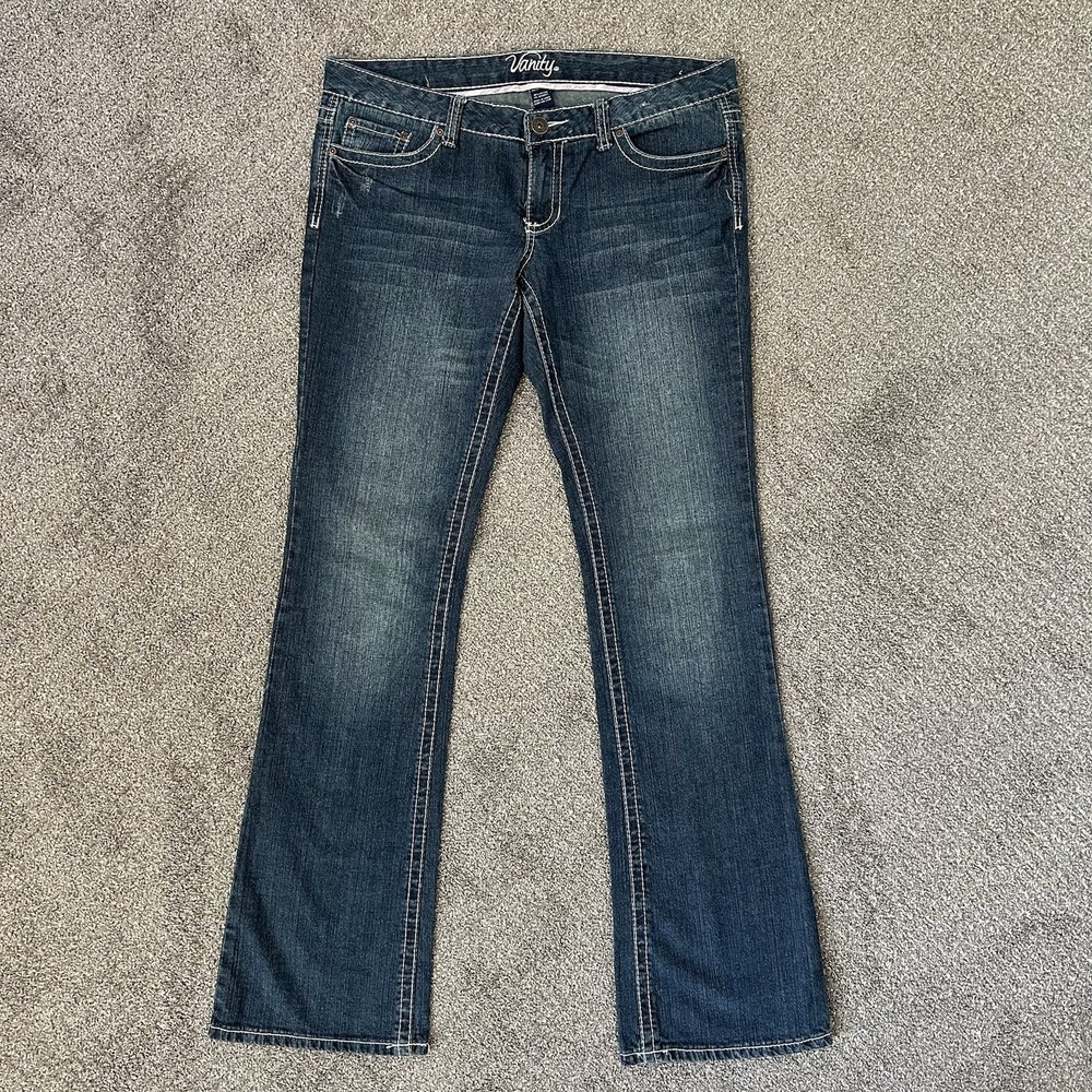 Vanity Jeans Women 30W 35L Bootcut Flare Flap Pocket Stretch Y2K Embroidered